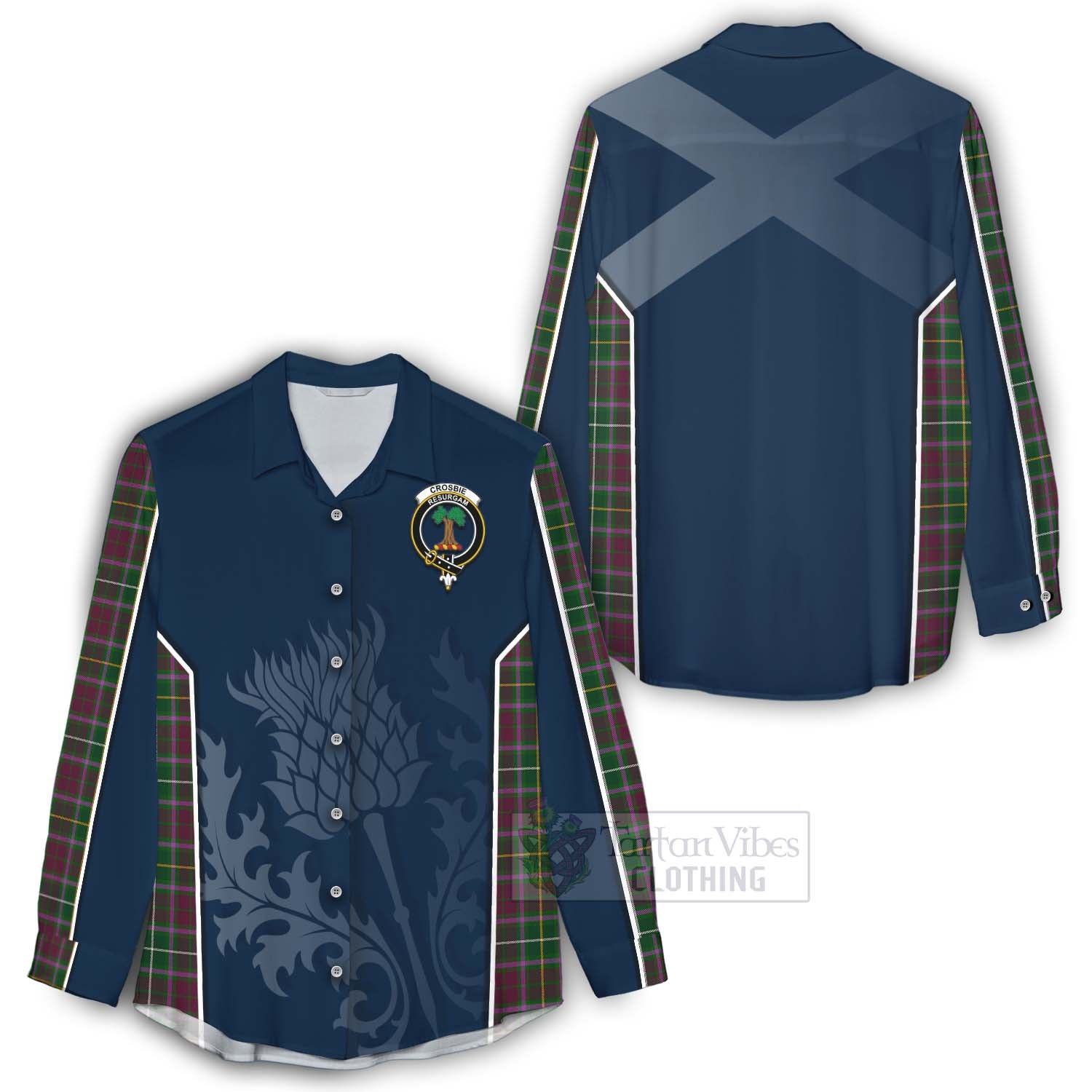 Tartan Vibes Clothing Crosbie Tartan Women's Casual Shirt with Family Crest and Scottish Thistle Vibes Sport Style