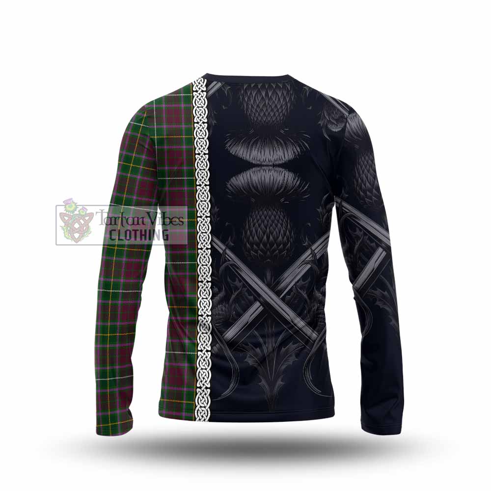 Tartan Vibes Clothing Crosbie Tartan Long Sleeve T-Shirt with Family Crest Cross Sword Thistle Celtic Vibes