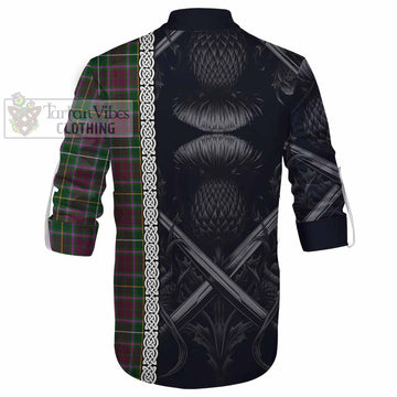 Tartan Vibes Clothing Crosbie Tartan Ghillie Kilt Shirt with Family Crest Cross Sword Thistle Celtic Vibes