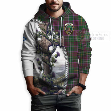 Tartan Vibes Clothing Crosbie Tartan Hoodie with Family Crest and St. Andrew's Cross Accented by Thistle Vines