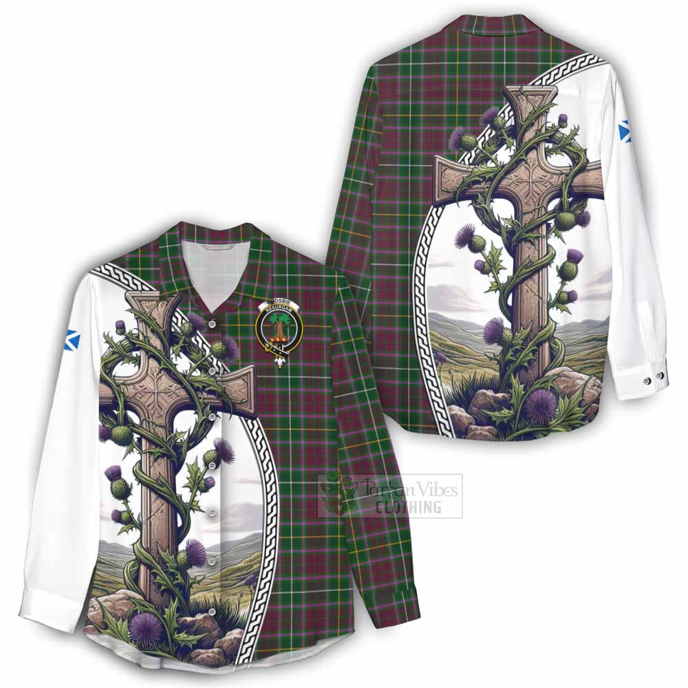 Tartan Vibes Clothing Crosbie Tartan Women's Casual Shirt with Family Crest and St. Andrew's Cross Accented by Thistle Vines
