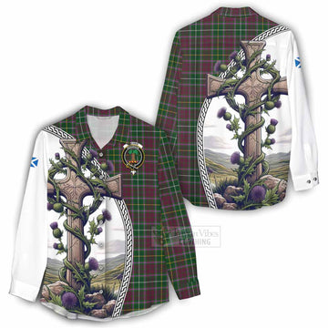 Tartan Vibes Clothing Crosbie Tartan Women's Casual Shirt with Family Crest and St. Andrew's Cross Accented by Thistle Vines