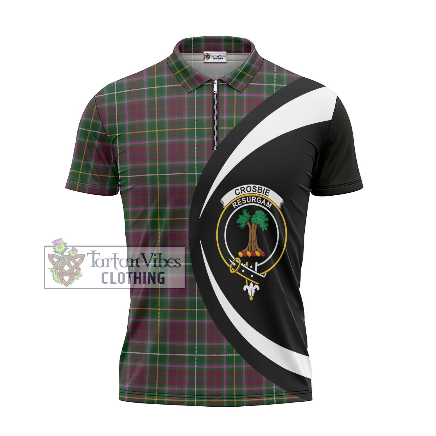 Tartan Vibes Clothing Crosbie Tartan Zipper Polo Shirt with Family Crest Circle Style