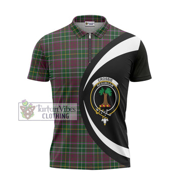 Tartan Vibes Clothing Crosbie Tartan Zipper Polo Shirt with Family Crest Circle Style