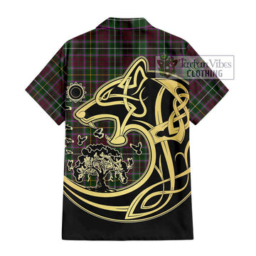 Crosbie Tartan Short Sleeve Button Shirt with Family Crest Celtic Wolf Style - Tartan Vibes Clothing