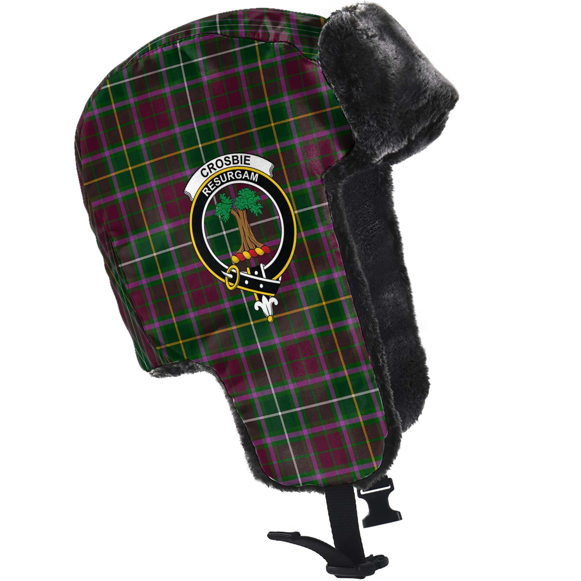 Crosbie Tartan Winter Trapper Hat with Family Crest - Tartan Vibes Clothing