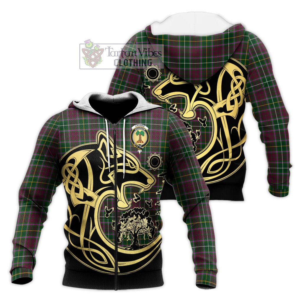 Crosbie Tartan Knitted Hoodie with Family Crest Celtic Wolf Style Unisex Knitted Zip Hoodie - Tartan Vibes Clothing