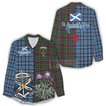 Tartan Vibes Clothing Crosbie Tartan Women's Casual Shirt Happy St. Andrew's Day Half Tartan Style