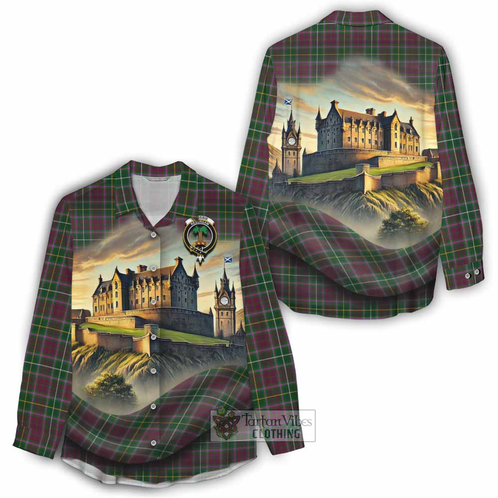 Tartan Vibes Clothing Crosbie Tartan Family Crest Women's Casual Shirt with Scottish Ancient Castle Style
