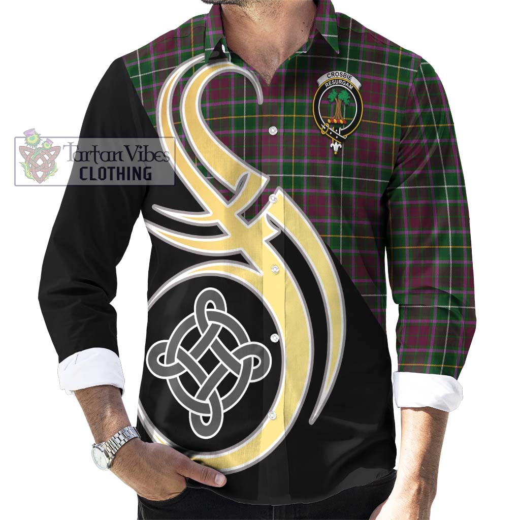 Crosbie Tartan Long Sleeve Button Shirt with Family Crest and Celtic Symbol Style - Tartan Vibes Clothing