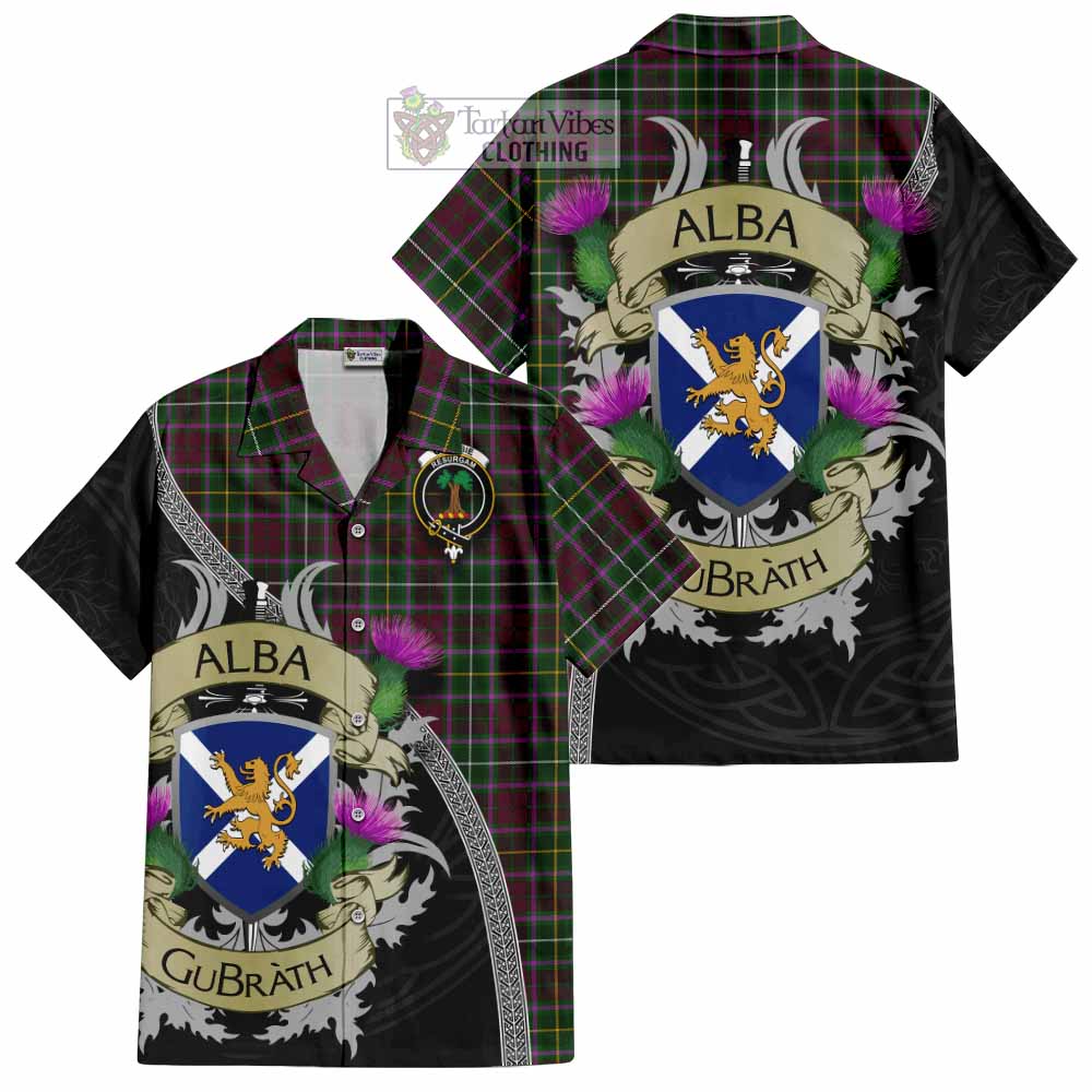 Tartan Vibes Clothing Crosbie Tartan Family Crest Short Sleeve Button Shirt Lion Rampant Royal Thistle Shield Celtic Inspired
