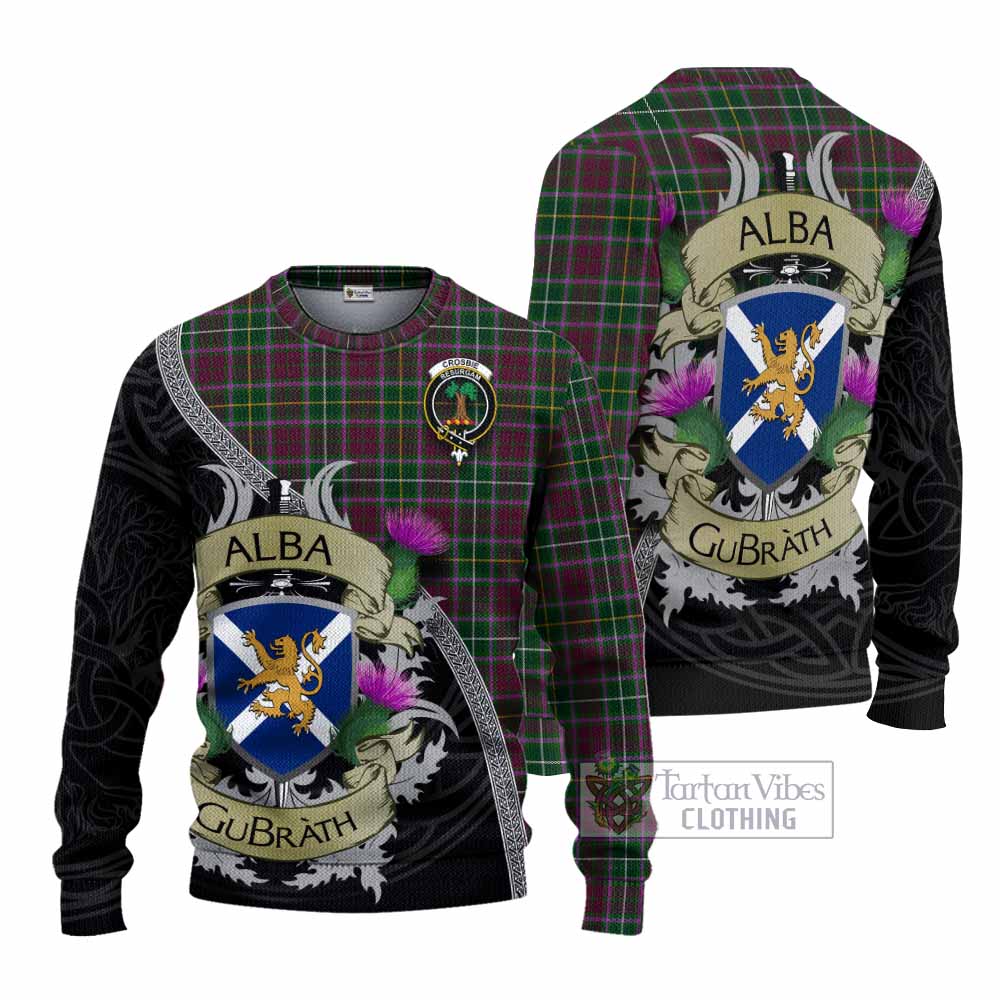 Tartan Vibes Clothing Crosbie Tartan Family Crest Knitted Sweater Lion Rampant Royal Thistle Shield Celtic Inspired