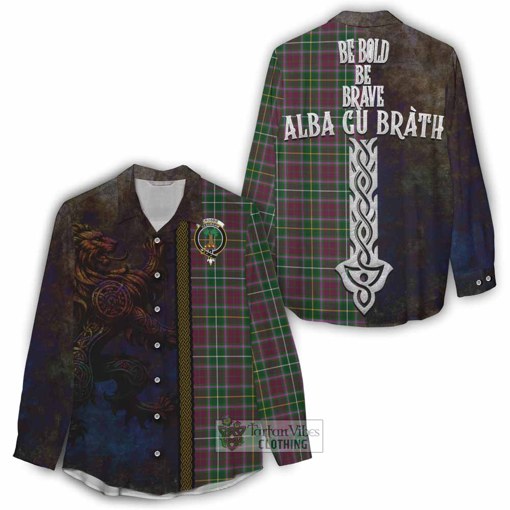 Tartan Vibes Clothing Crosbie Tartan Family Crest Women's Casual Shirt Alba Gu Brath Be Brave Lion Ancient Style