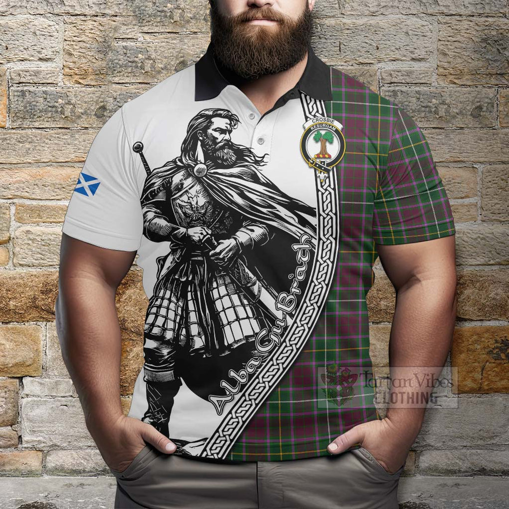Tartan Vibes Clothing Crosbie Tartan Clan Crest Polo Shirt with Highlander Warrior Celtic Style