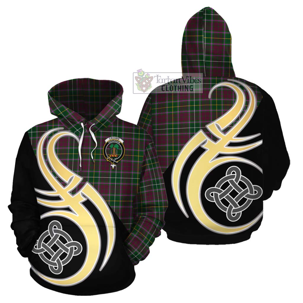 Tartan Vibes Clothing Crosbie Tartan Cotton Hoodie with Family Crest and Celtic Symbol Style