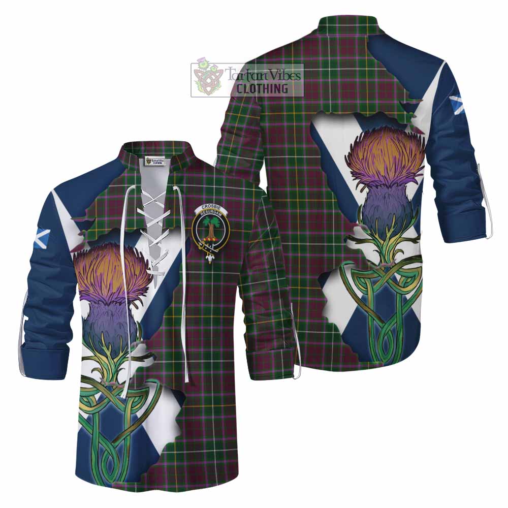 Tartan Vibes Clothing Crosbie Tartan Family Crest Ghillie Kilt Shirt Scottish Thistle Celtic Inspired