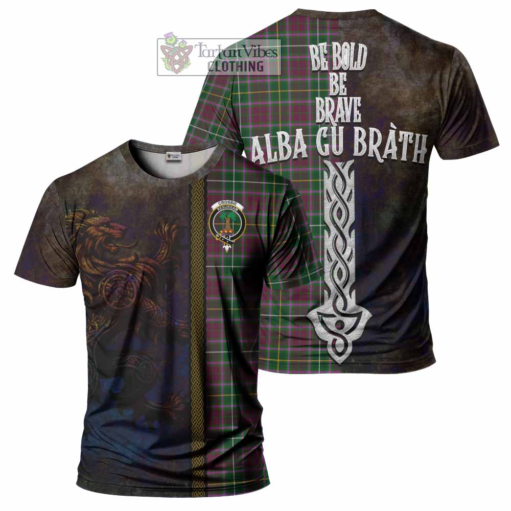 Tartan Vibes Clothing Crosbie Tartan Family Crest T-Shirt Alba Gu Brath Be Brave Lion Ancient Style