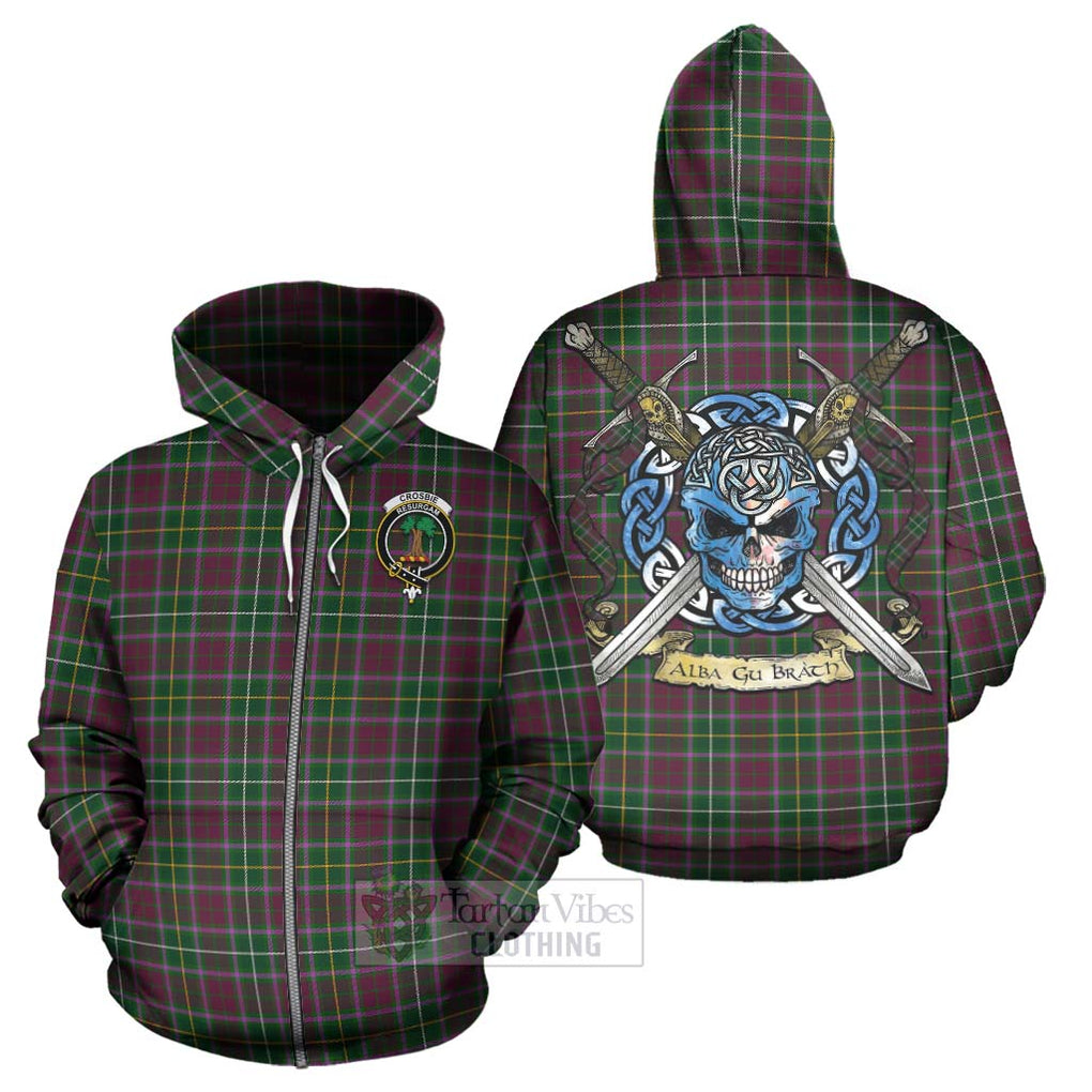 Tartan Vibes Clothing Crosbie Tartan Hoodie with Family Crest Celtic Skull Style