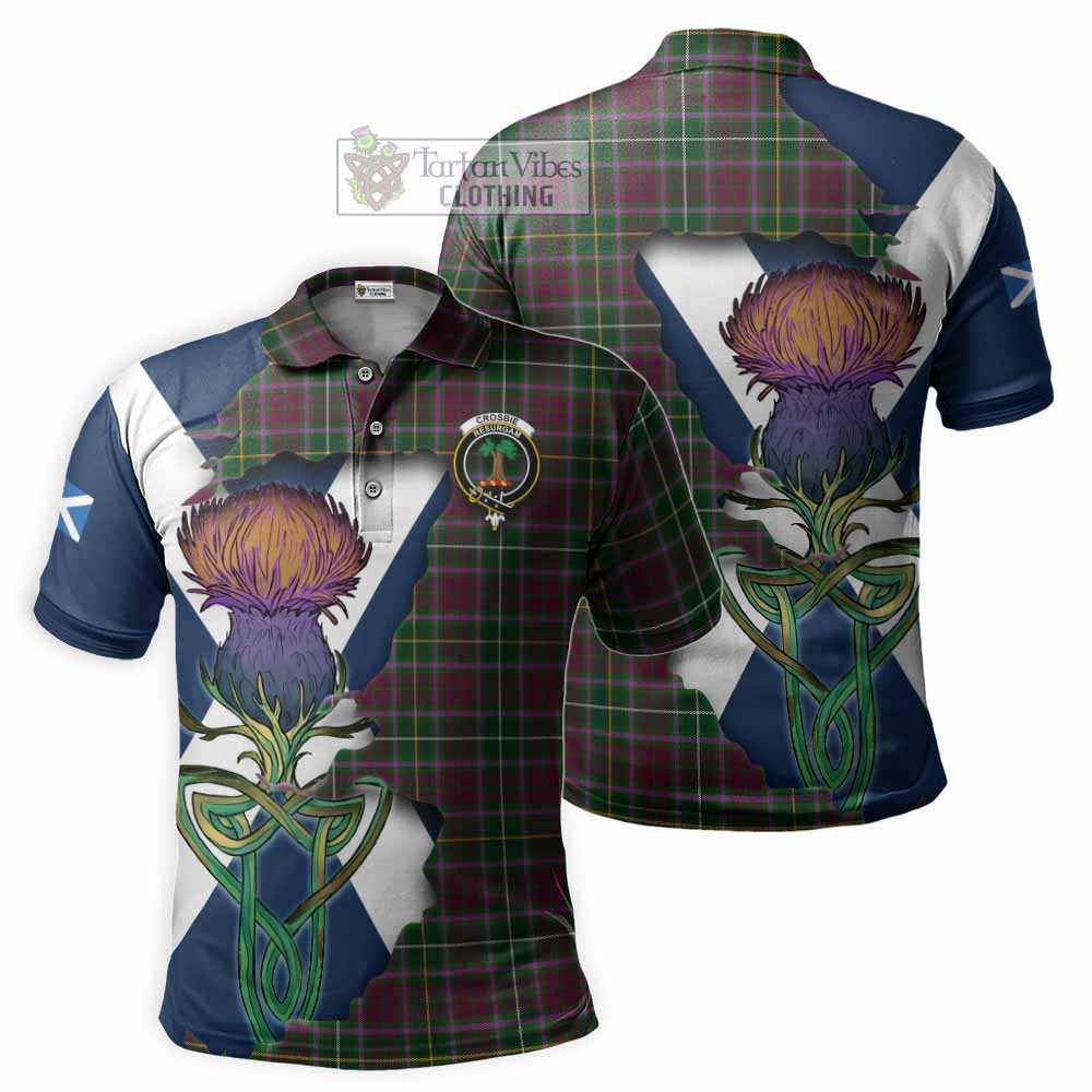 Tartan Vibes Clothing Crosbie Tartan Family Crest Polo Shirt Scottish Thistle Celtic Inspired