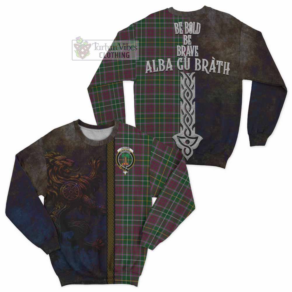Tartan Vibes Clothing Crosbie Tartan Family Crest Sweatshirt Alba Gu Brath Be Brave Lion Ancient Style