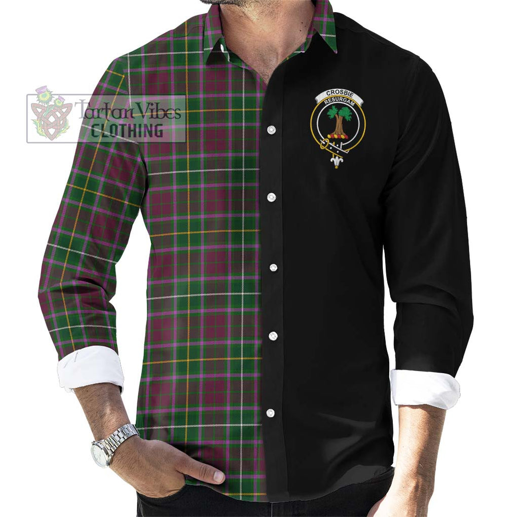 Crosbie Tartan Long Sleeve Button Shirt with Family Crest and Half Of Me Style - Tartanvibesclothing Shop