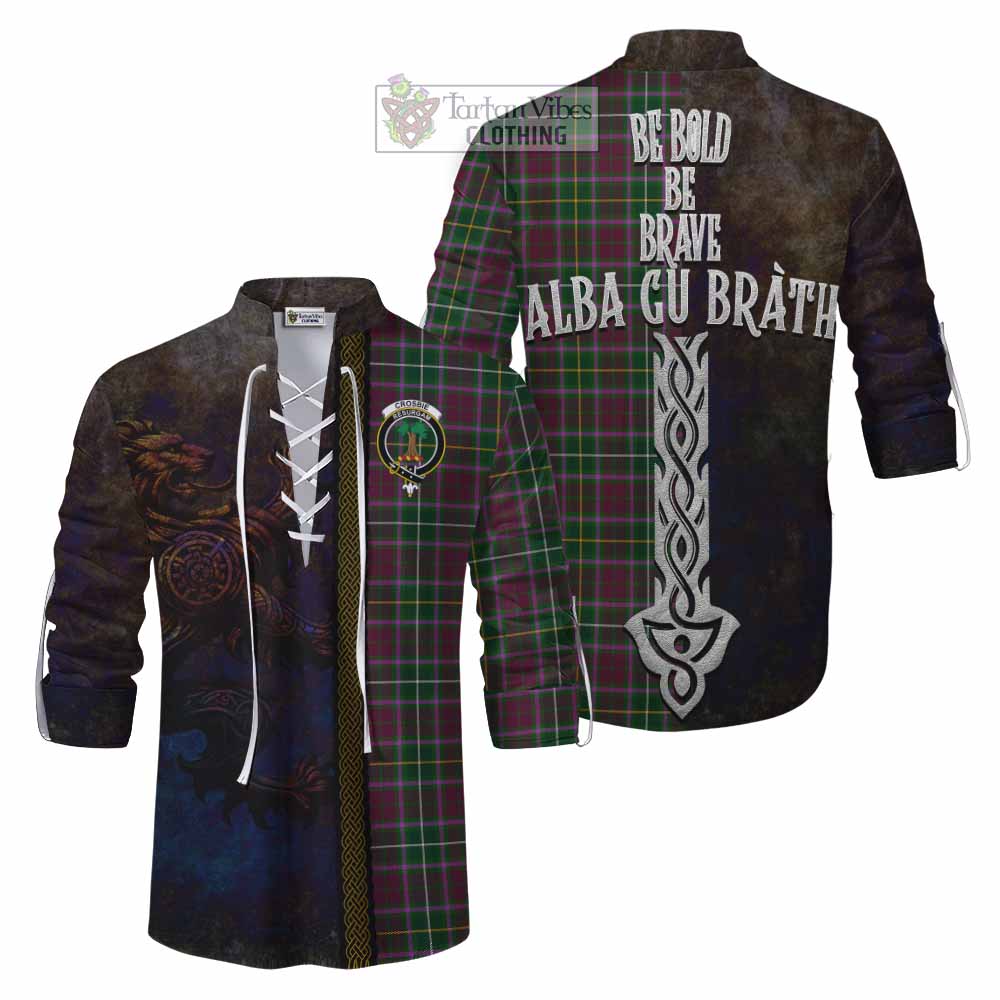 Tartan Vibes Clothing Crosbie Tartan Family Crest Ghillie Kilt Shirt Alba Gu Brath Be Brave Lion Ancient Style