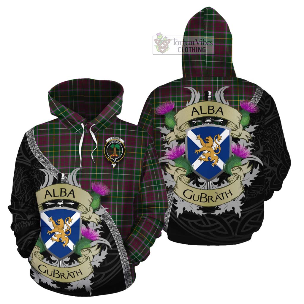 Tartan Vibes Clothing Crosbie Tartan Family Crest Cotton Hoodie Lion Rampant Royal Thistle Shield Celtic Inspired