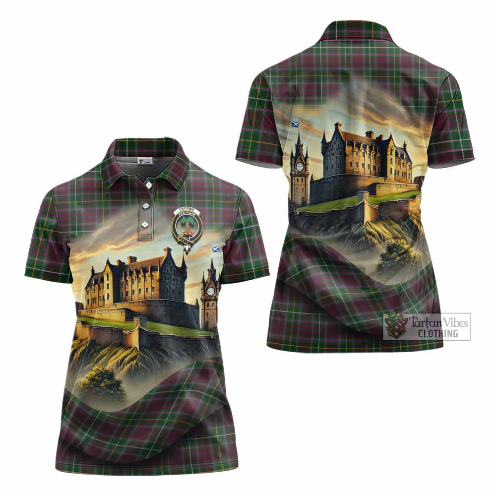 Tartan Vibes Clothing Crosbie Tartan Family Crest Women's Polo Shirt with Scottish Ancient Castle Stype