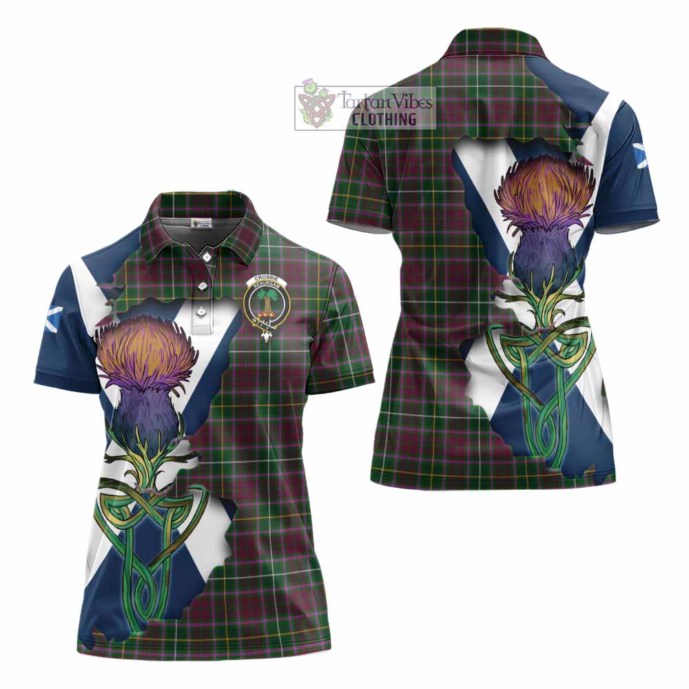Tartan Vibes Clothing Crosbie Tartan Family Crest Women's Polo Shirt Scottish Thistle Celtic Inspired