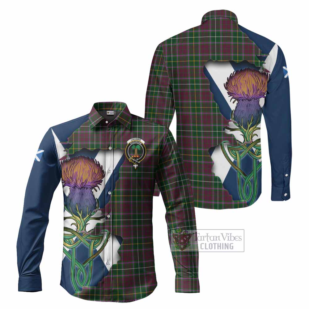 Tartan Vibes Clothing Crosbie Tartan Family Crest Long Sleeve Button Shirt Scottish Thistle Celtic Inspired