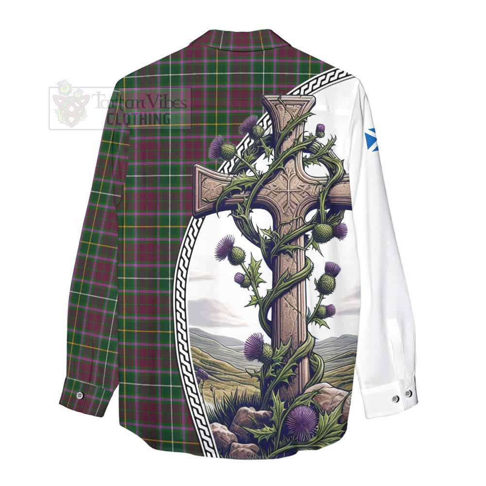 Tartan Vibes Clothing Crosbie Tartan Women's Casual Shirt with Family Crest and St. Andrew's Cross Accented by Thistle Vines