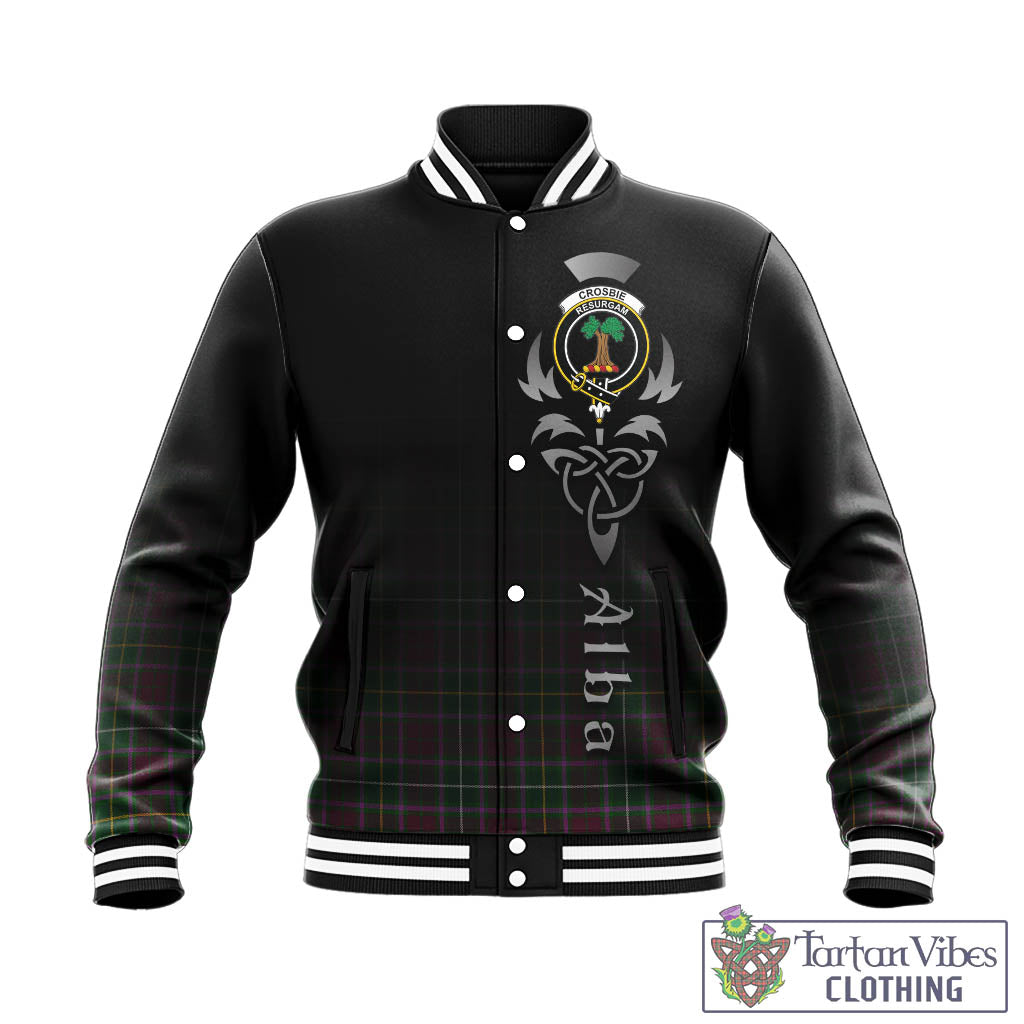 Crosbie Tartan Baseball Jacket Featuring Alba Gu Brath Family Crest Celtic Inspired - Tartan Vibes Clothing