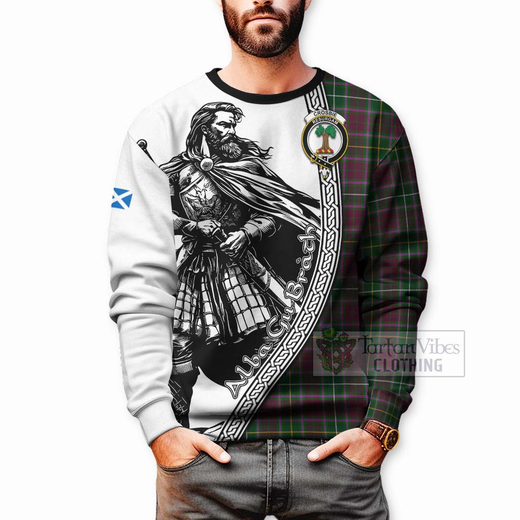 Tartan Vibes Clothing Crosbie Tartan Clan Crest Sweatshirt with Highlander Warrior Celtic Style