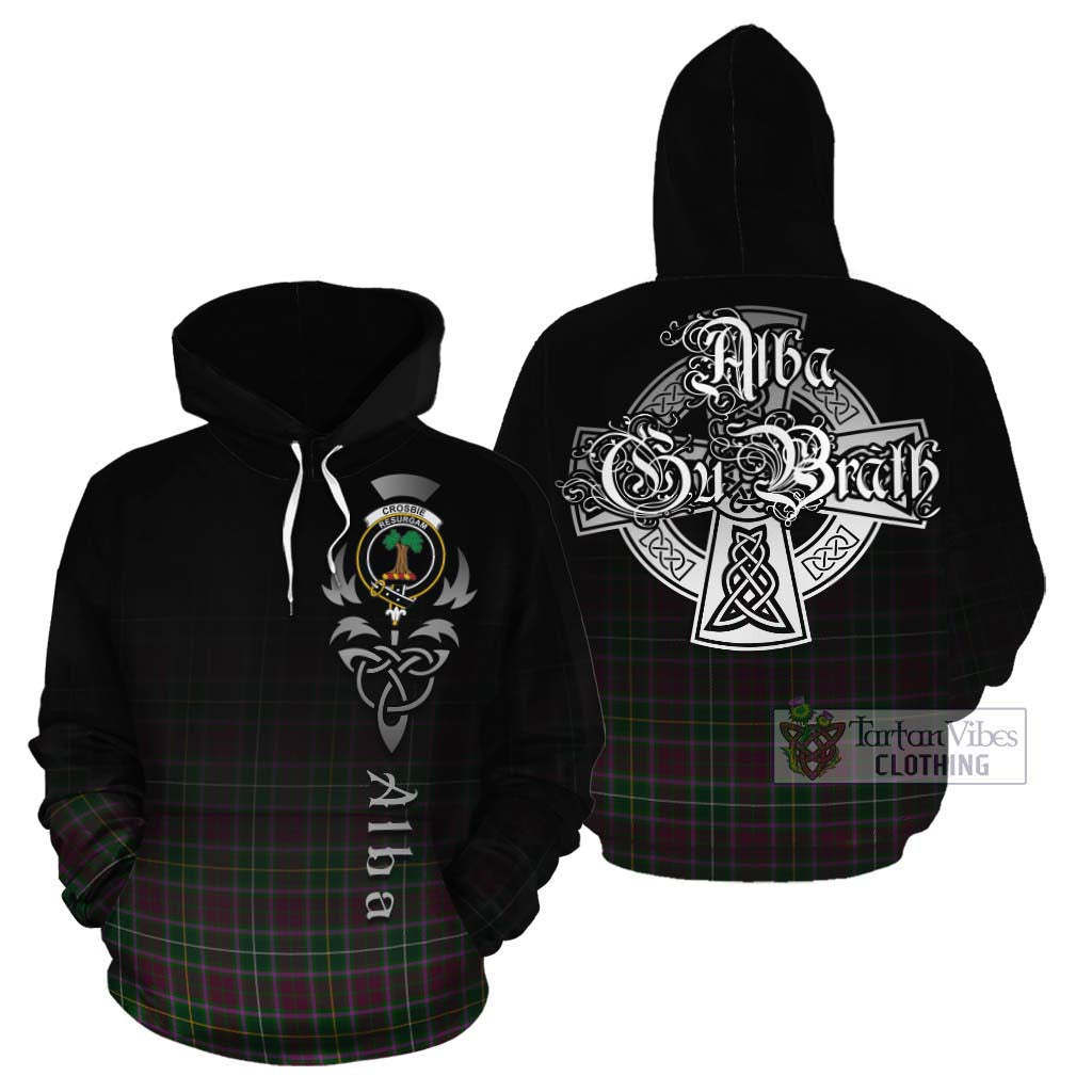 Tartan Vibes Clothing Crosbie Tartan Cotton Hoodie Featuring Alba Gu Brath Family Crest Celtic Inspired