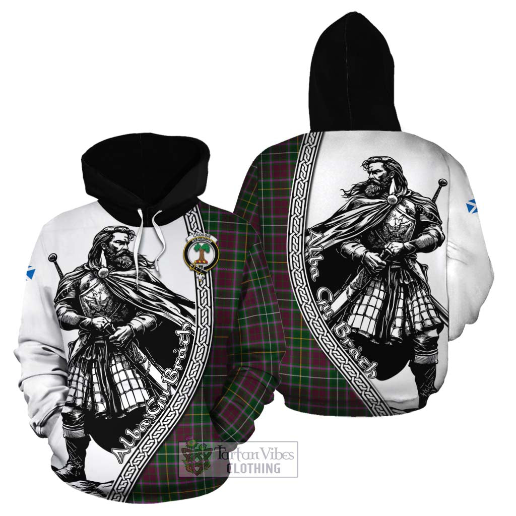 Tartan Vibes Clothing Crosbie Tartan Clan Crest Cotton Hoodie with Highlander Warrior Celtic Style