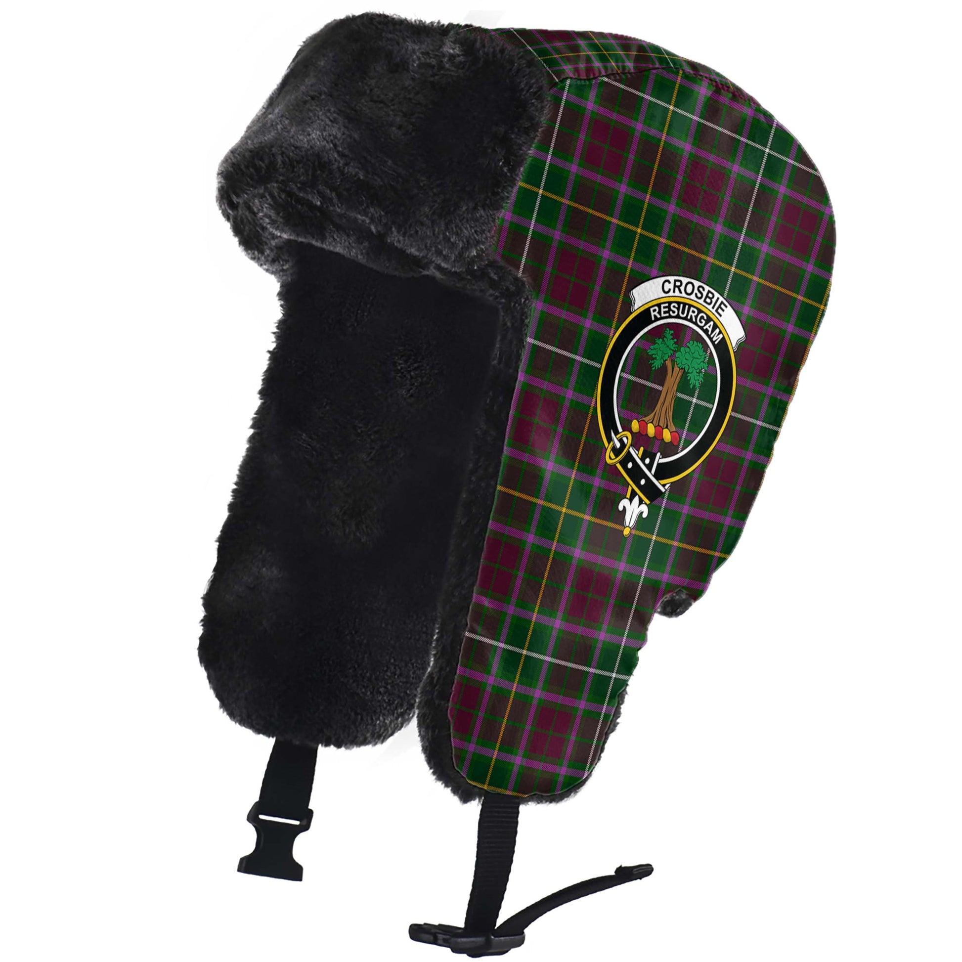 Crosbie Tartan Winter Trapper Hat with Family Crest - Tartan Vibes Clothing