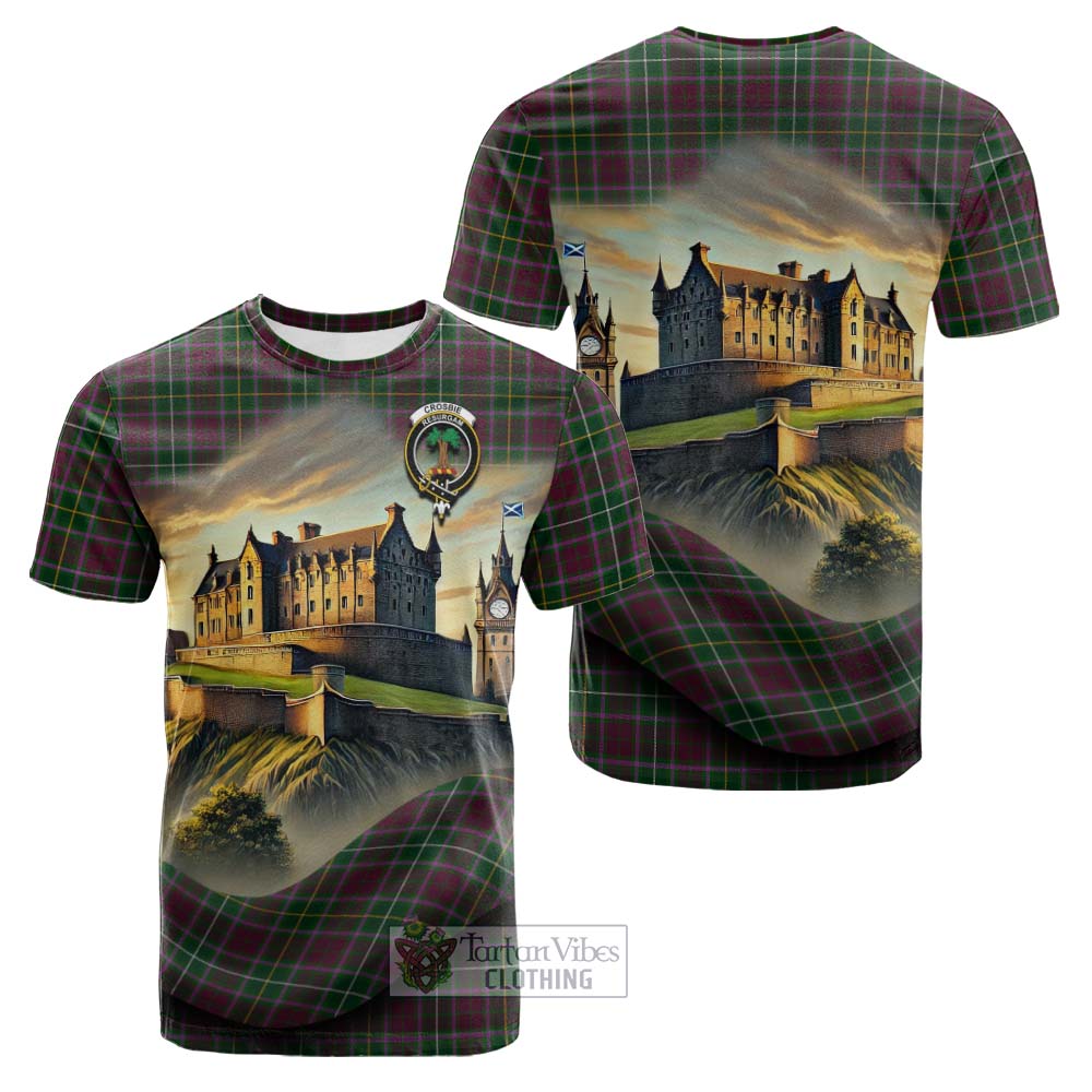 Tartan Vibes Clothing Crosbie Tartan Family Crest Cotton T-shirt with Scottish Ancient Castle Style