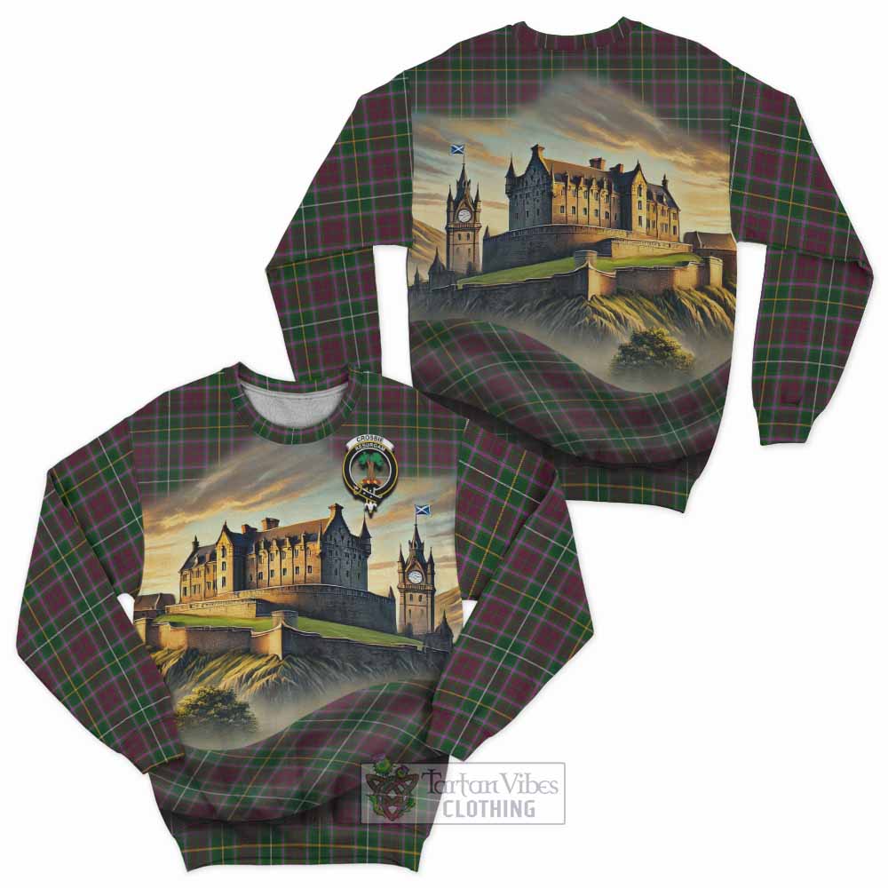 Tartan Vibes Clothing Crosbie Tartan Family Crest Sweatshirt with Scottish Ancient Castle Style