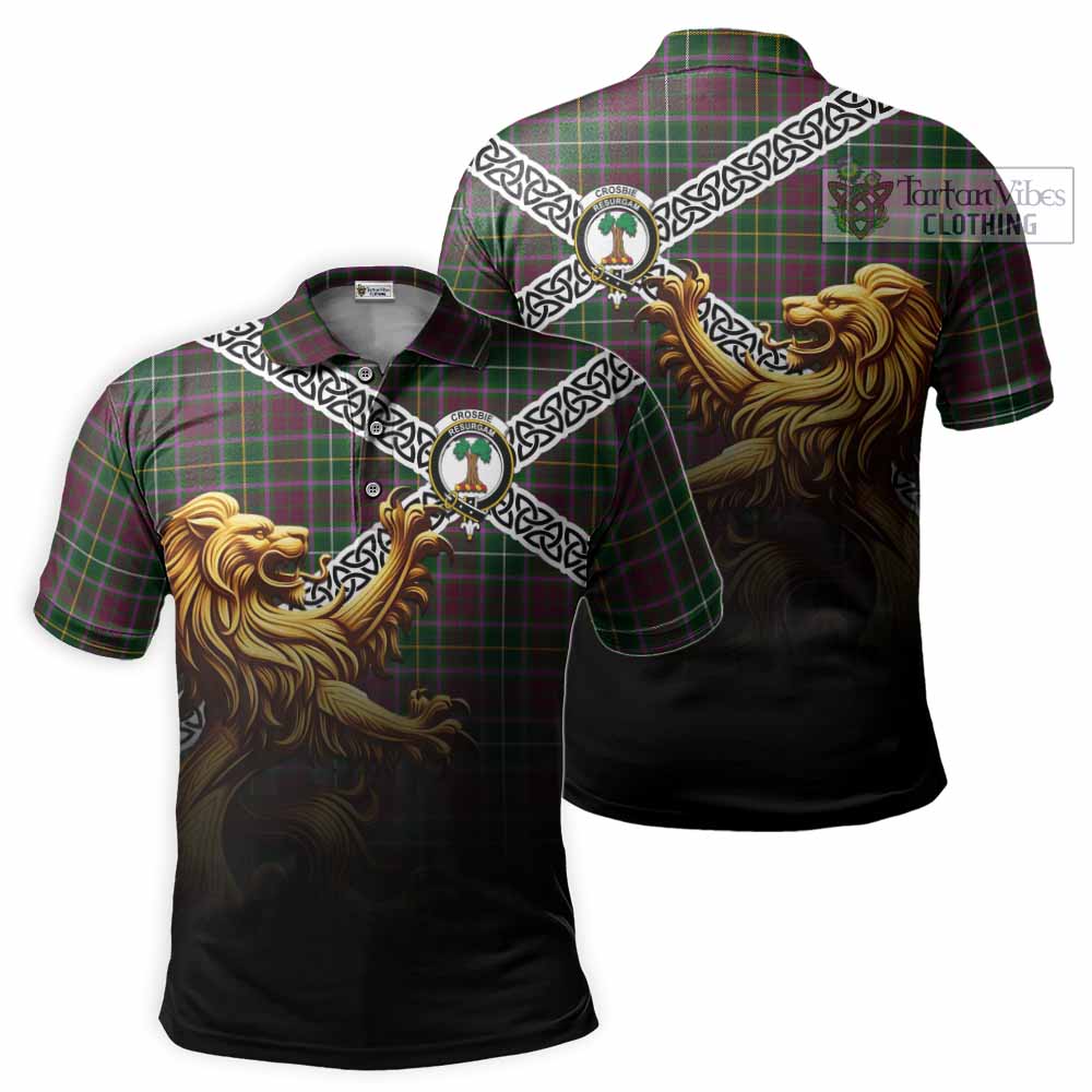Crosbie Crest Tartan Polo Shirt with Golden Lion Emblem Celtic Style - Tartan Vibes Clothing