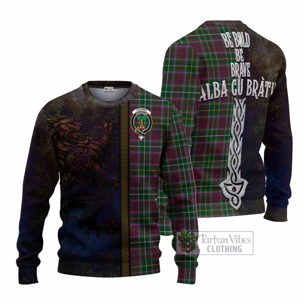 Tartan Vibes Clothing Crosbie Tartan Family Crest Knitted Sweater Alba Gu Brath Be Brave Lion Ancient Style