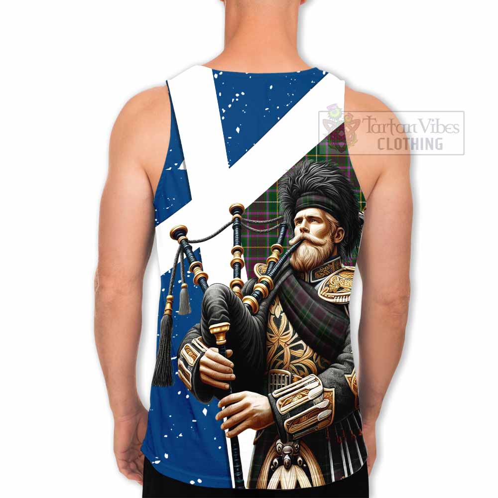 Crosbie Tartan Men's Tank Top with Family Crest Scottish Bagpiper Vibes