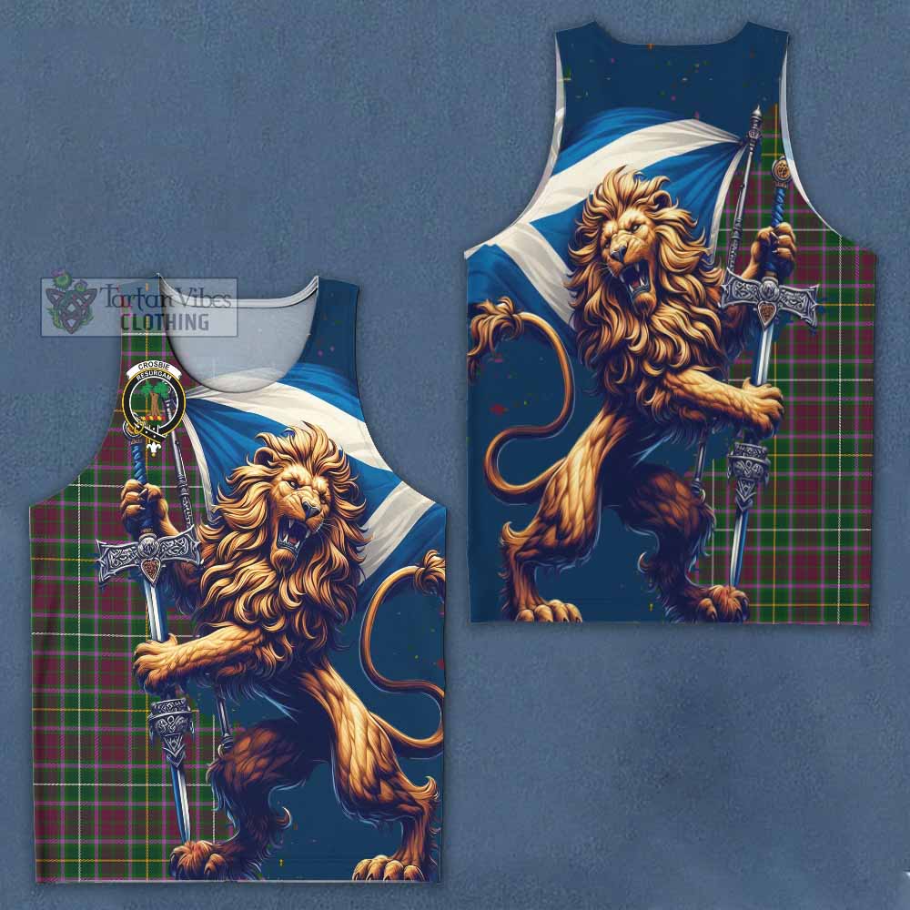 Tartan Vibes Clothing Crosbie Tartan Family Crest Men's Tank Top with Scottish Majestic Lion