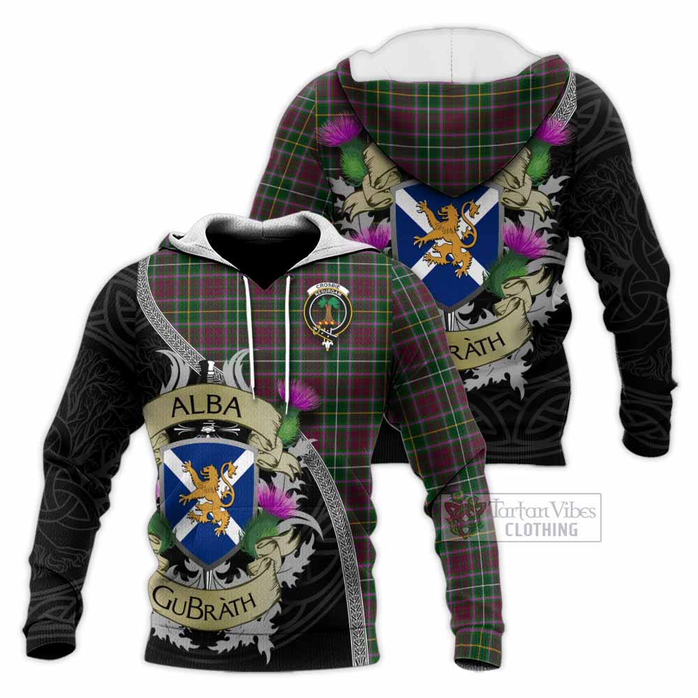 Tartan Vibes Clothing Crosbie Tartan Family Crest Knitted Hoodie Lion Rampant Royal Thistle Shield Celtic Inspired