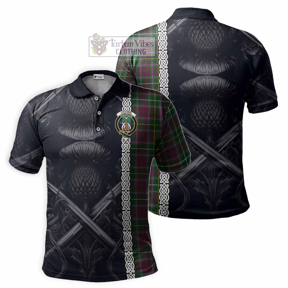 Tartan Vibes Clothing Crosbie Tartan Polo Shirt with Family Crest Cross Sword Thistle Celtic Vibes