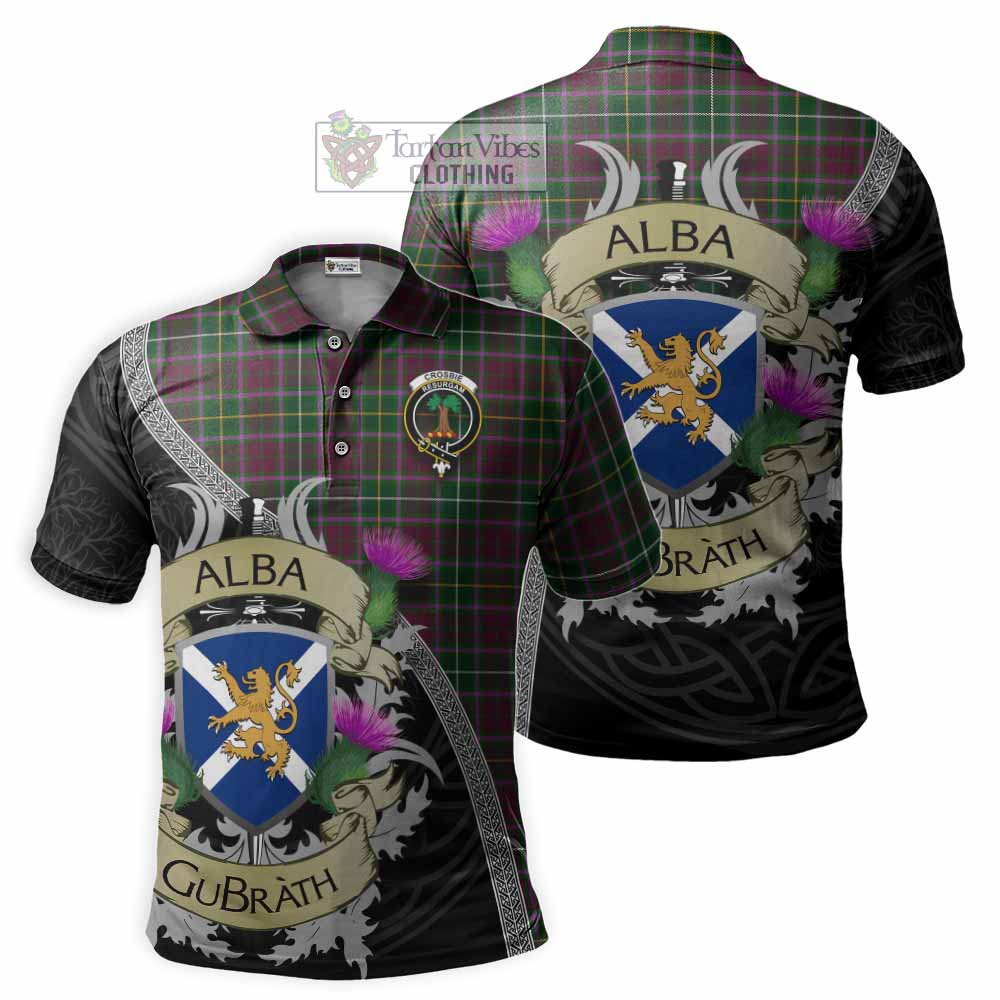 Tartan Vibes Clothing Crosbie Tartan Family Crest Polo Shirt Lion Rampant Royal Thistle Shield Celtic Inspired