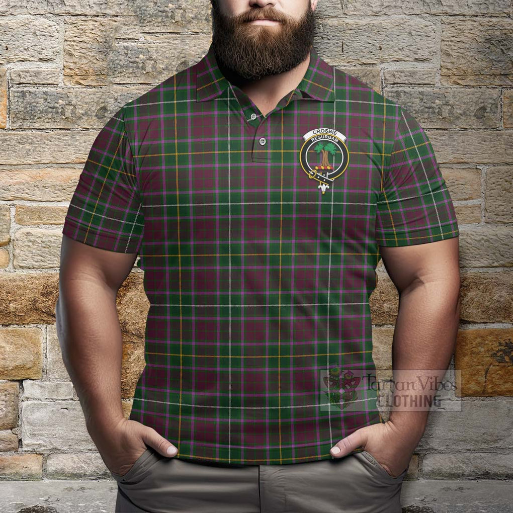 Tartan Vibes Clothing Crosbie Tartan Polo Shirt with Family Crest Celtic Skull Style