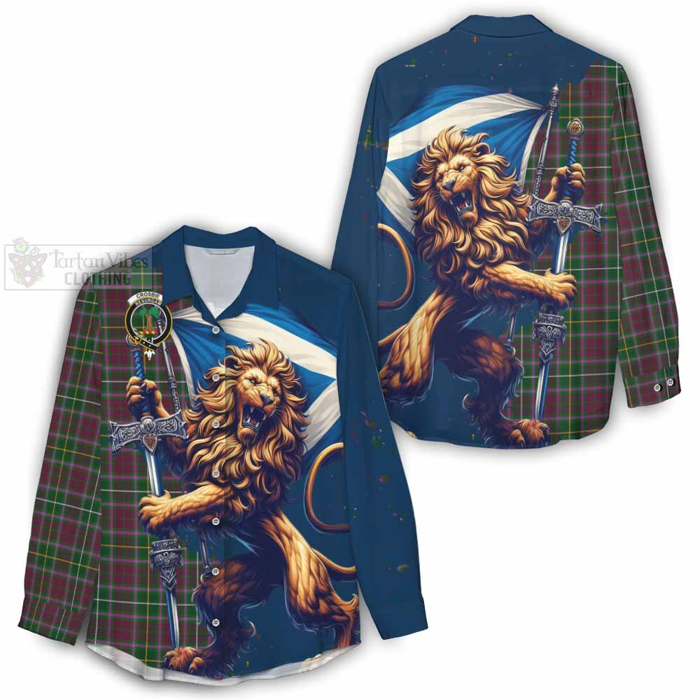 Tartan Vibes Clothing Crosbie Tartan Family Crest Women's Casual Shirt with Scottish Majestic Lion