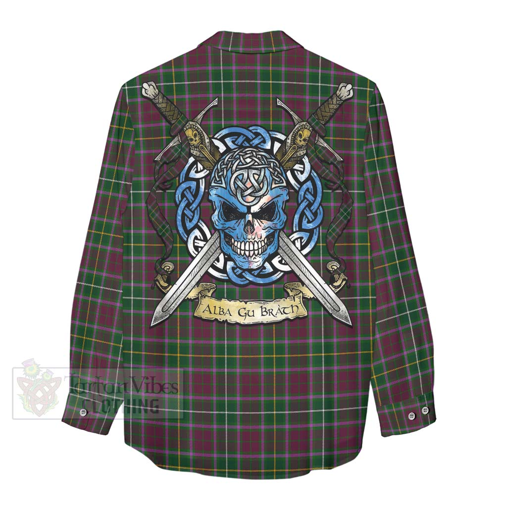 Tartan Vibes Clothing Crosbie Tartan Women's Casual Shirt with Family Crest Celtic Skull Style