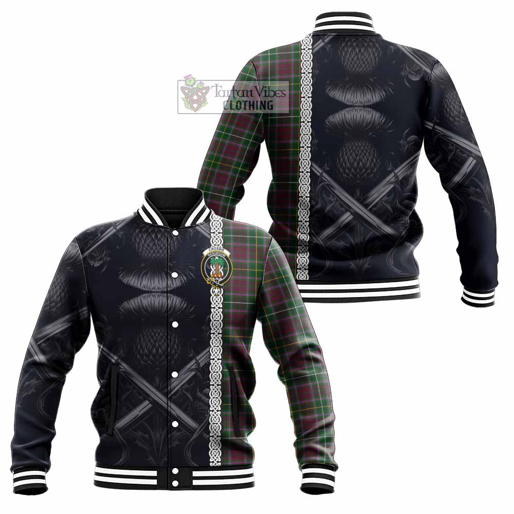 Tartan Vibes Clothing Crosbie Tartan Baseball Jacket with Family Crest Cross Sword Thistle Celtic Vibes
