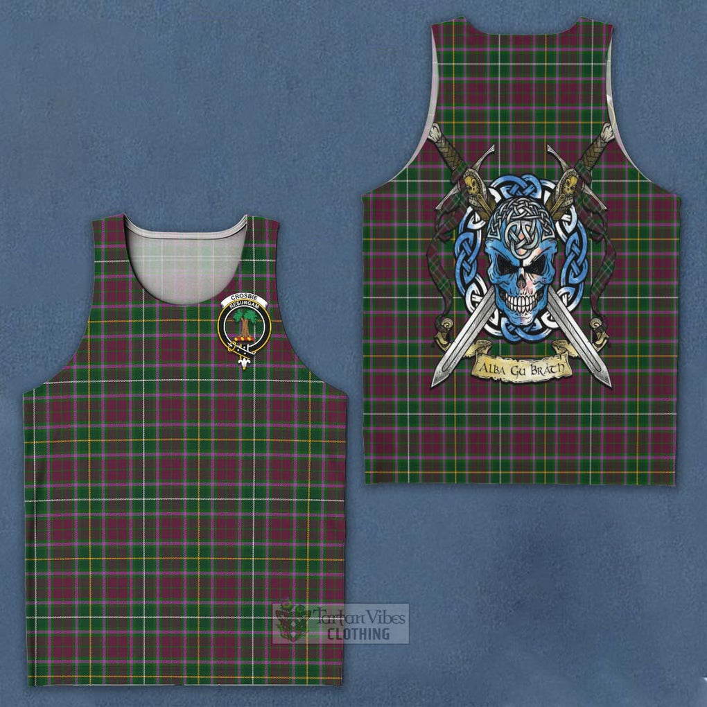 Tartan Vibes Clothing Crosbie Tartan Men's Tank Top with Family Crest Celtic Skull Style